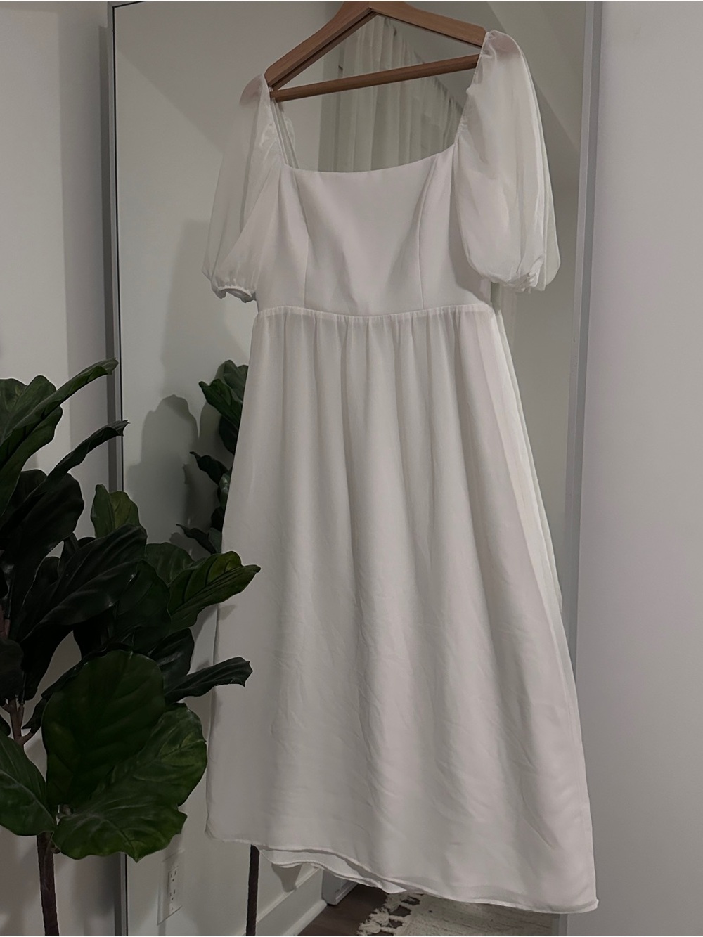 Park & Fifth White Square-Neck Midi Dress with Puff Sleeves